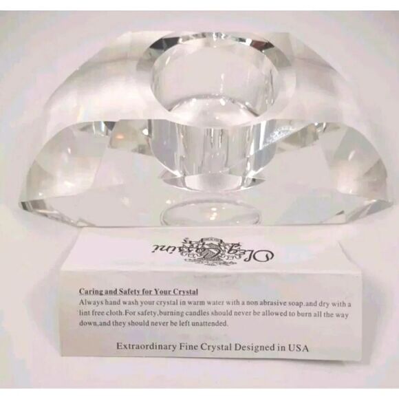 Oleg Cassini Crystal Tea Light Votive Signed Faceted Curve Candle Holder - Picture 3 of 16